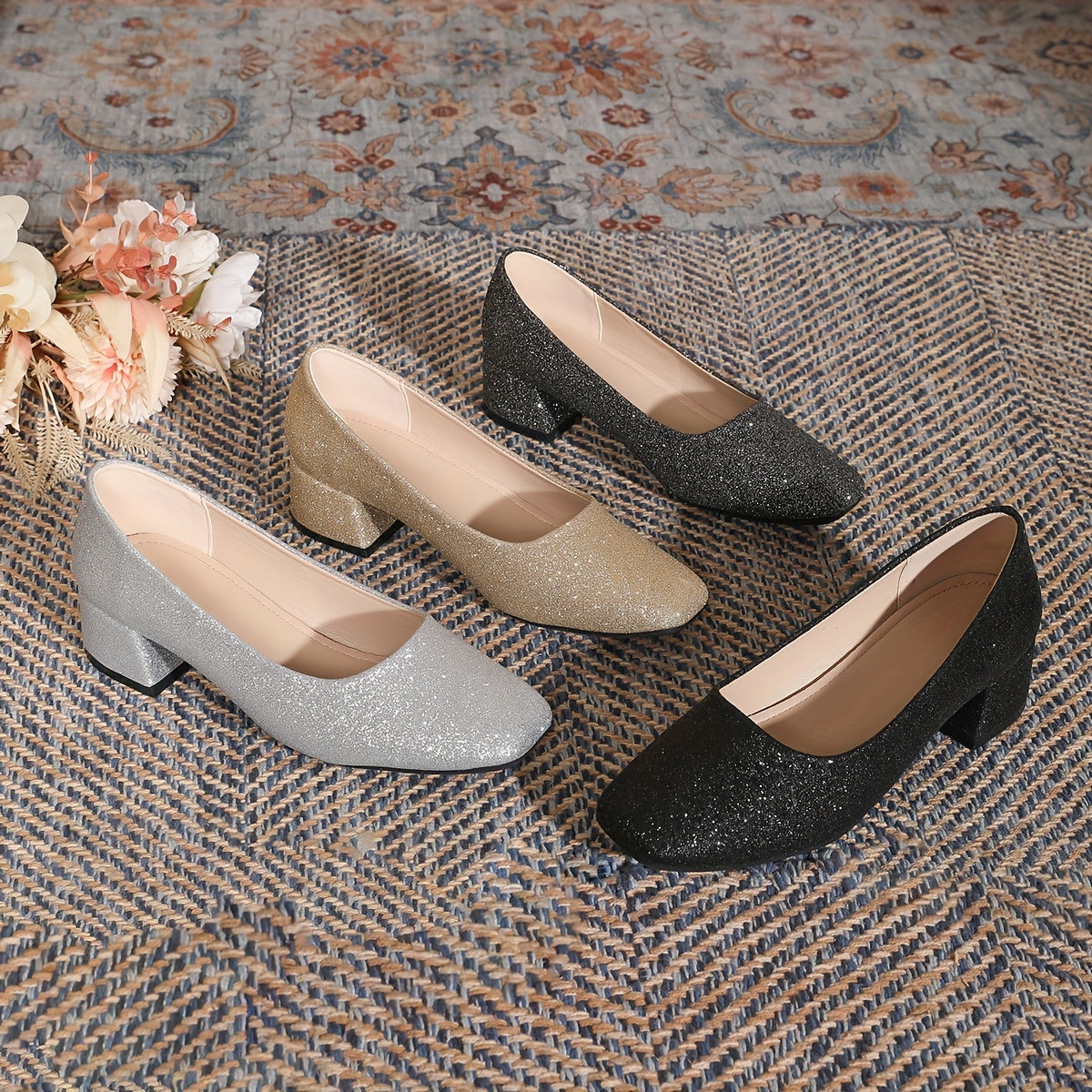 Élancée – Escarpins Brillants à Talon Moyen